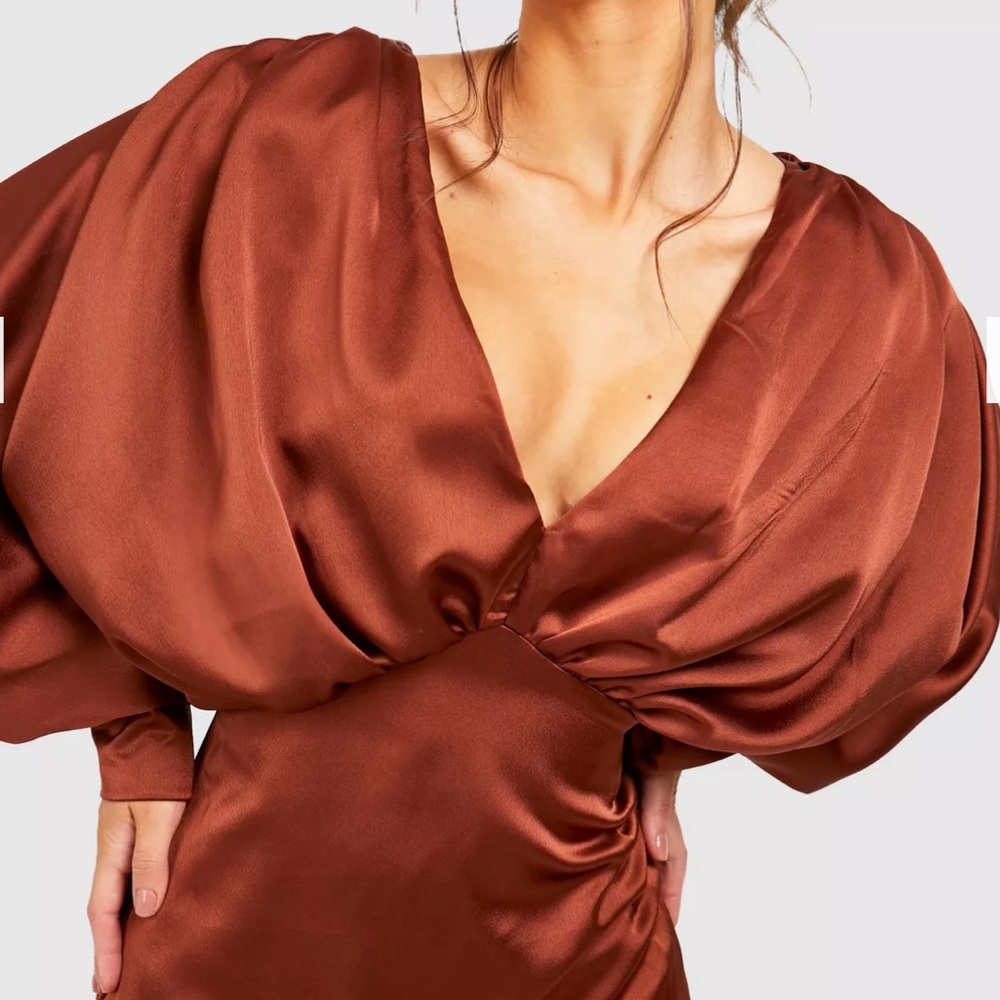 Boohoo Blouson Copper Satin Dress